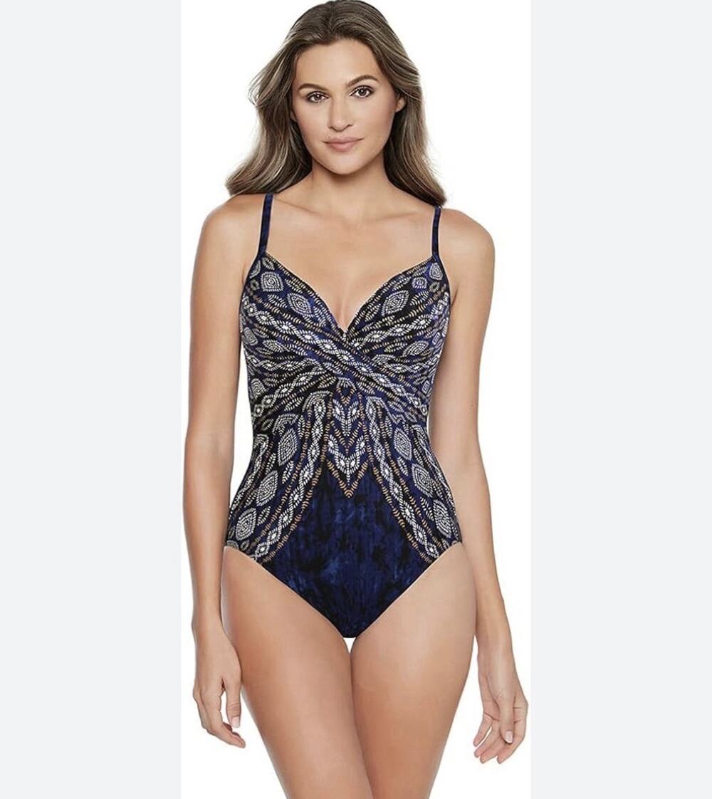 Miraclesuit Akasha Criss‎ Cross Escape One Piece Swimsuit Size 12 Slimming